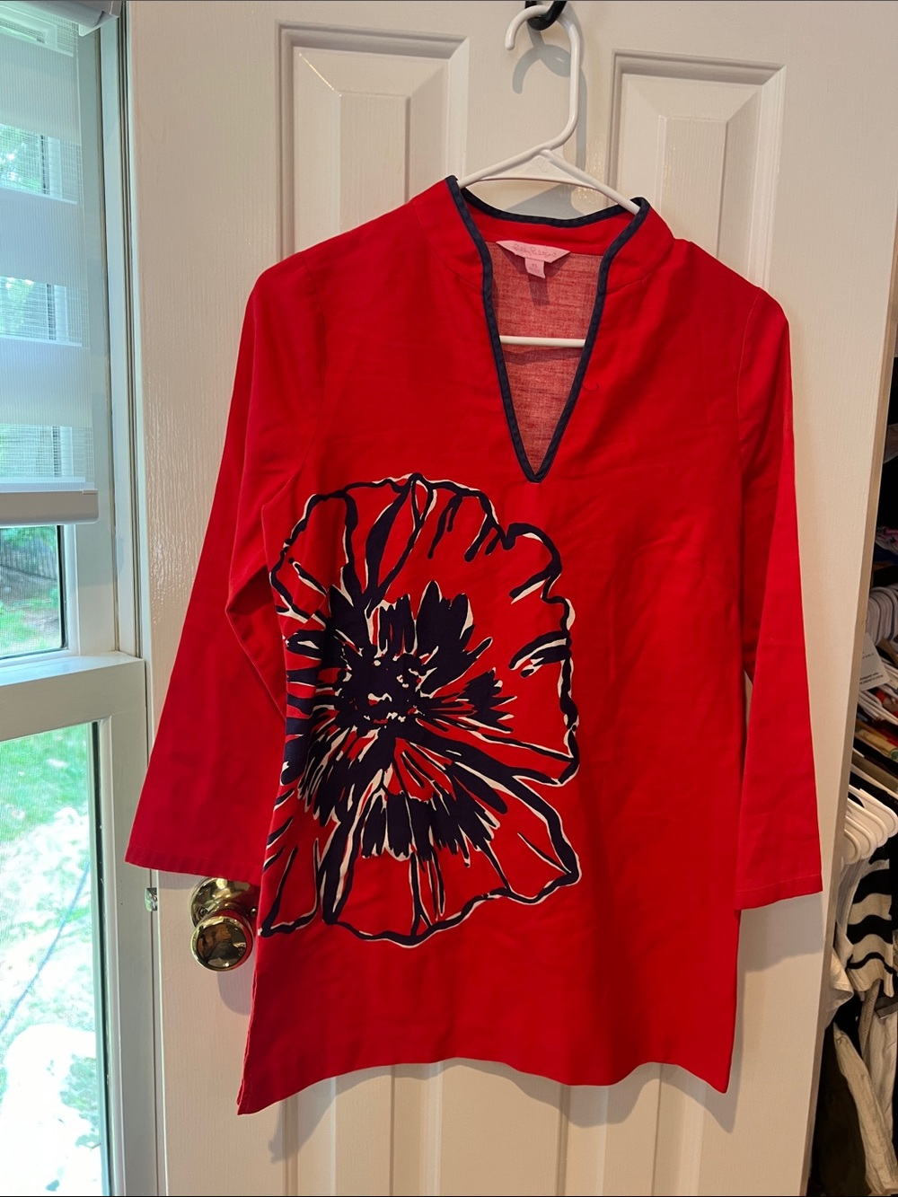 Lilly Pulitzer Red Tunic with Navy Floral Accent